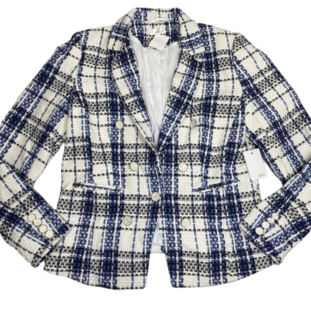 Ecru Apparel Womens Jacket Tweed Double Breasted Plaid Blazer
